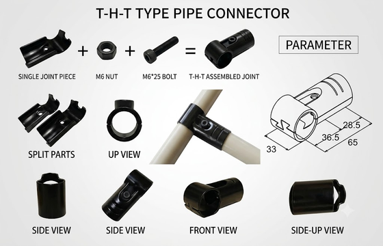 Connecteurs de tuyaux métalliques durables pour systèmes de support de tuyaux industriels et équipements de manutention de matériaux avec finition noire réutilisable