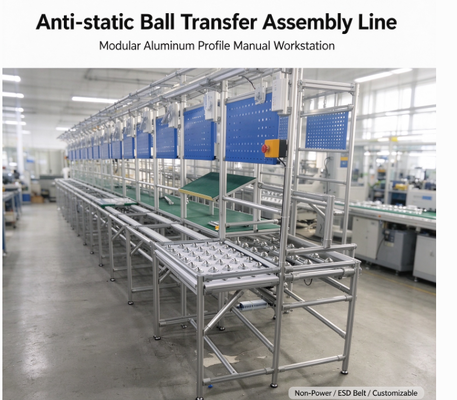 Ligne d'assemblage à rouleaux manuels antistatiques en profilé d'aluminium