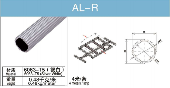 Tube d'alliage d'aluminium du diamètre 28mm 6063 T5 autour d'AL-R à plat argenté pour le support logistique